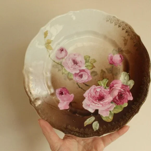Vintage Antique 1800s 1900s Plate, CT Carl Tielsch Austria Pink and Brown Rose - Picture 9 of 10